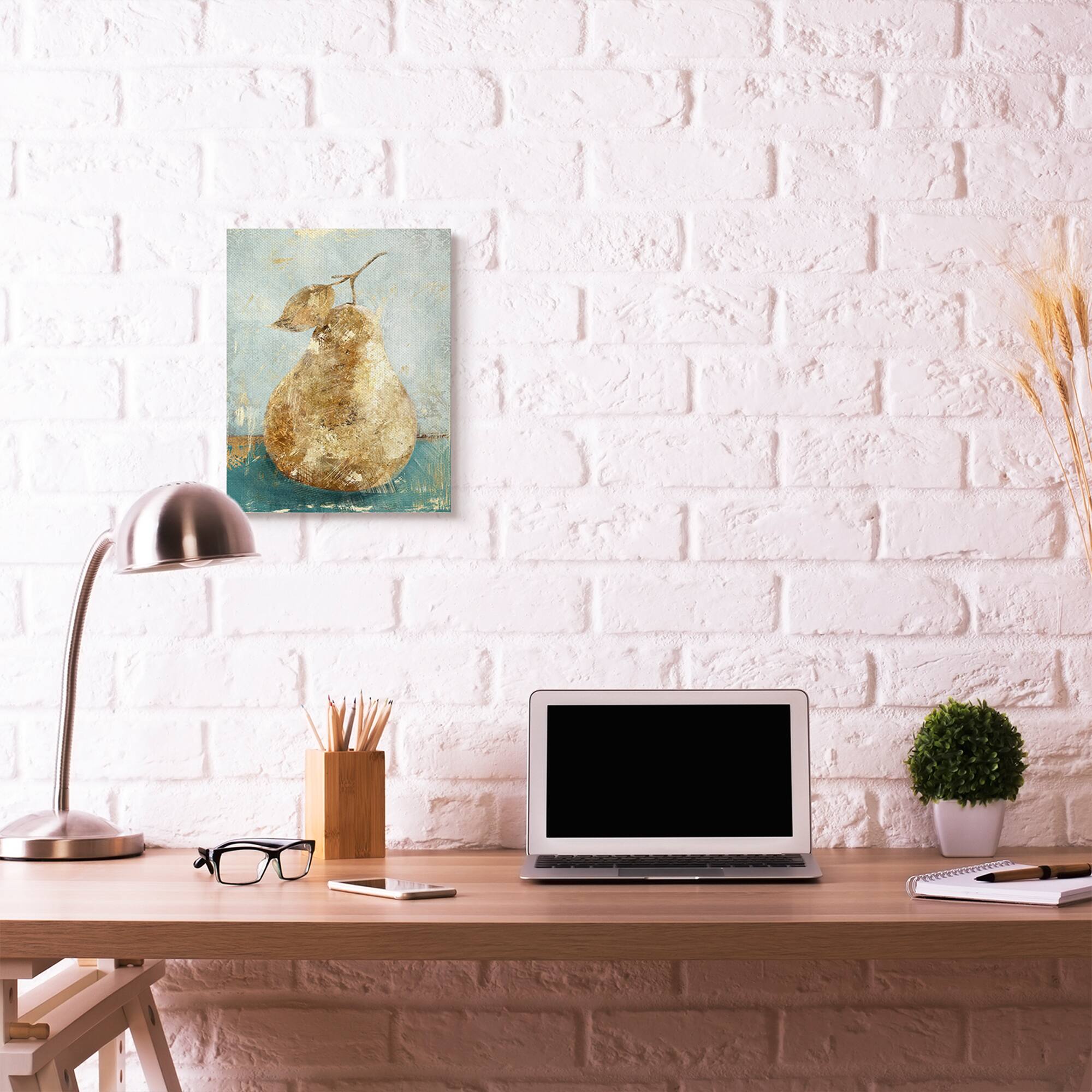 Stupell Industries Golden Pear Green Textured Food Painting Canvas Wall Art